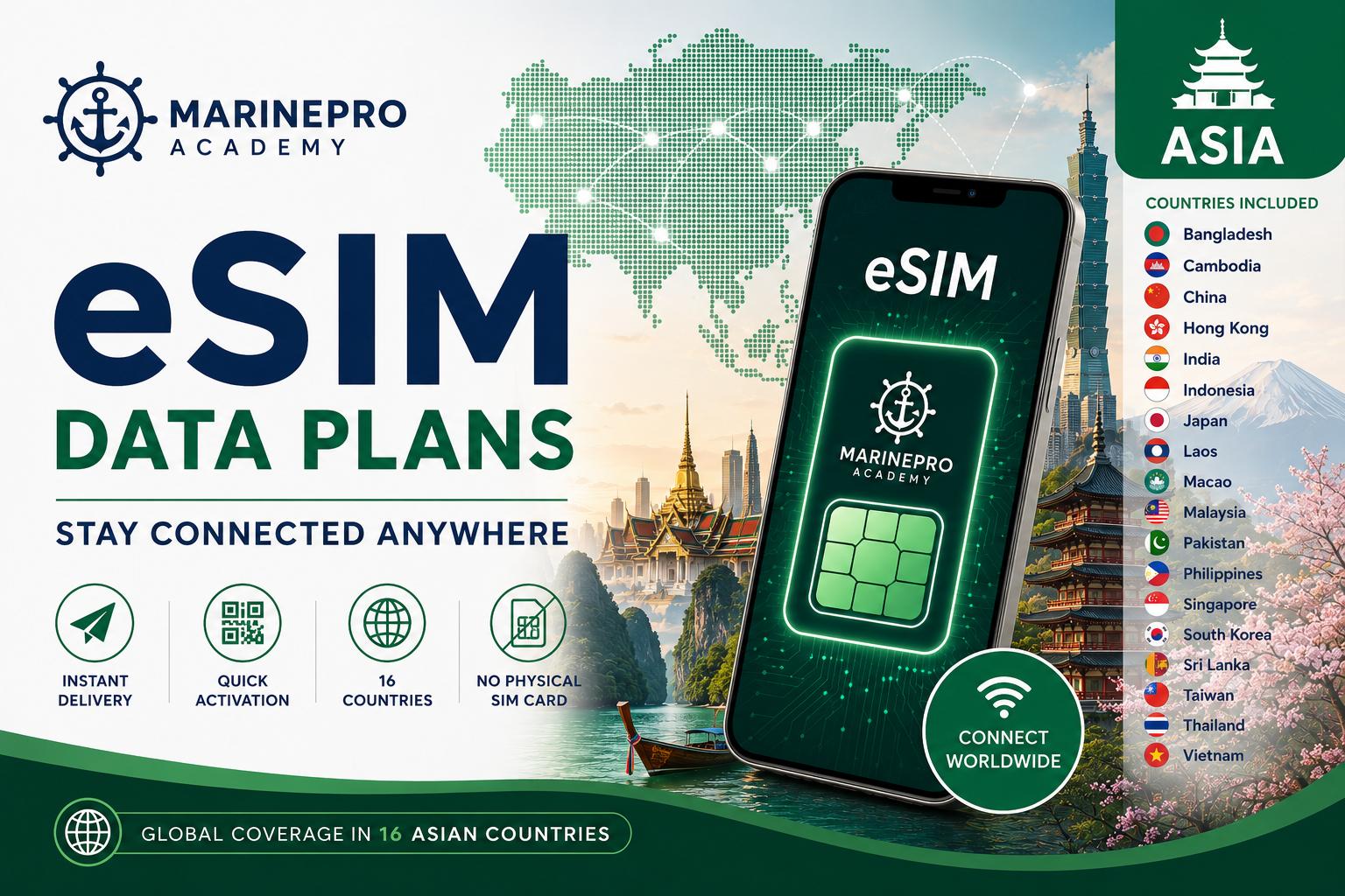 Asia eSIM Data Plan 10GB 30 Days 18 Countries